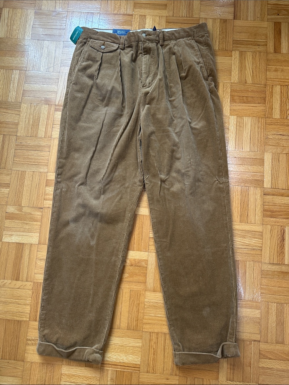 Polo by Ralph Lauren Tan Corduroy Pleated Mens Trousers
